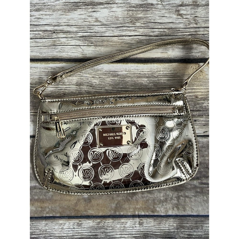 Michael Kors Gold Iridescent Clutch Purse Wallet Carry All Wristlet